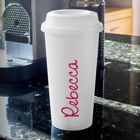 Personalised Pink Name Insulated Reusable Eco Travel Cup - Travel Mugs at Gift Moments