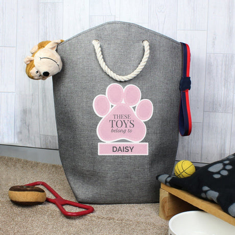 Personalised Pink Paw Print Storage Bag - Storage at Gift Moments