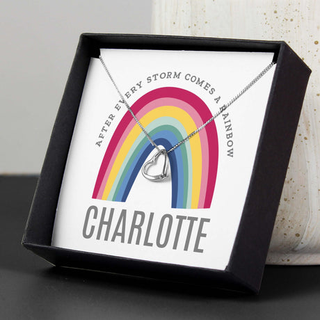 Personalised Rainbow Sentiment Silver Tone Necklace and Box - Necklaces at Gift Moments