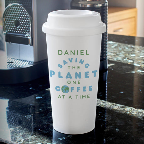 Personalised 'Saving the Planet' Insulated Reusable Eco Travel Cup - Travel Mugs at Gift Moments