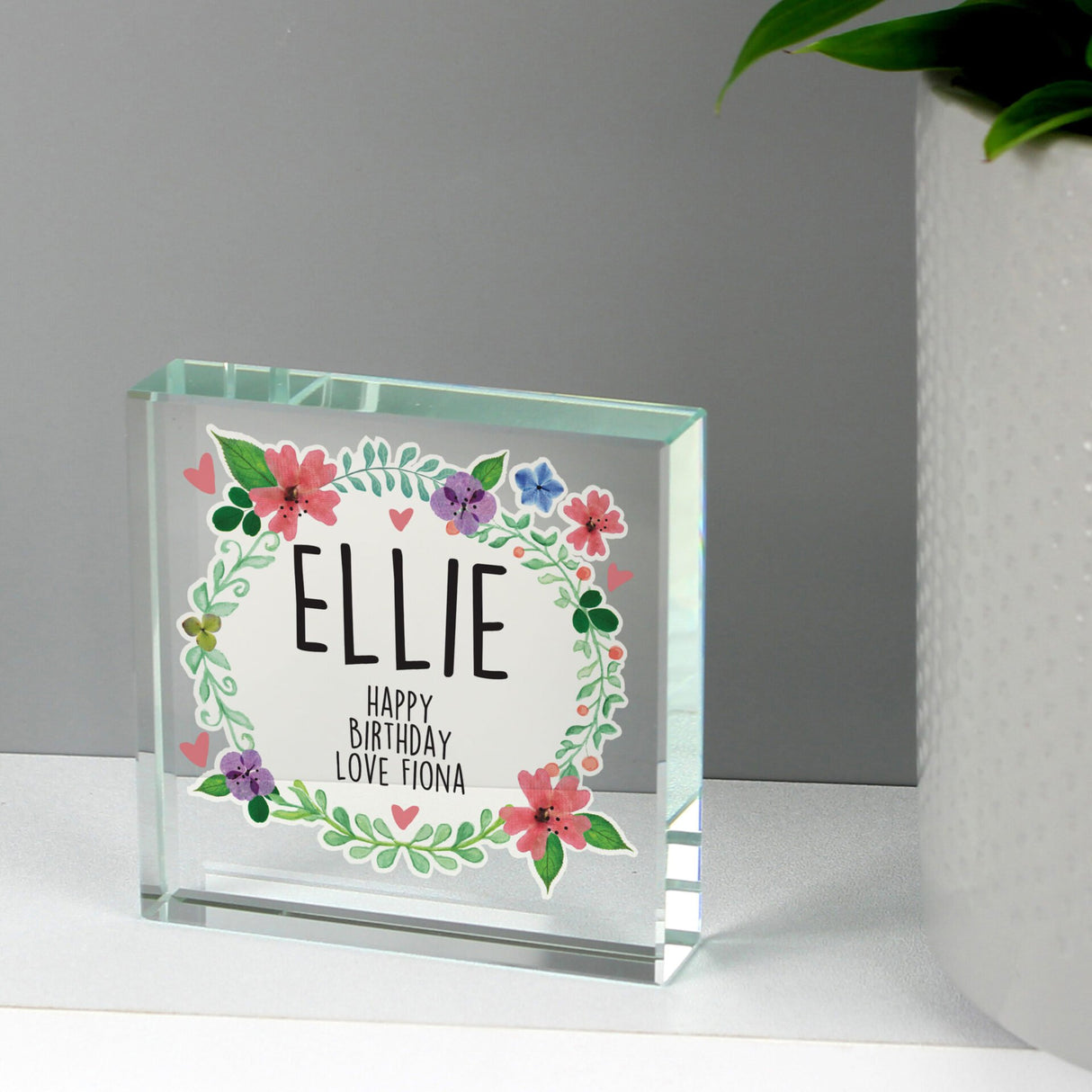 Personalised Floral Crystal Keepsake Token: 4 - Crystal Tokens By Gift Moments