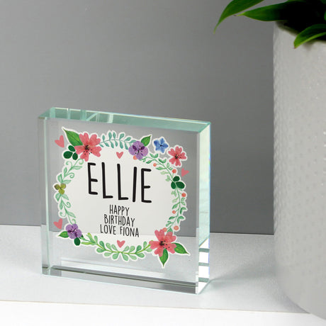 Personalised Floral Crystal Keepsake Token: 4 - Crystal Tokens By Gift Moments