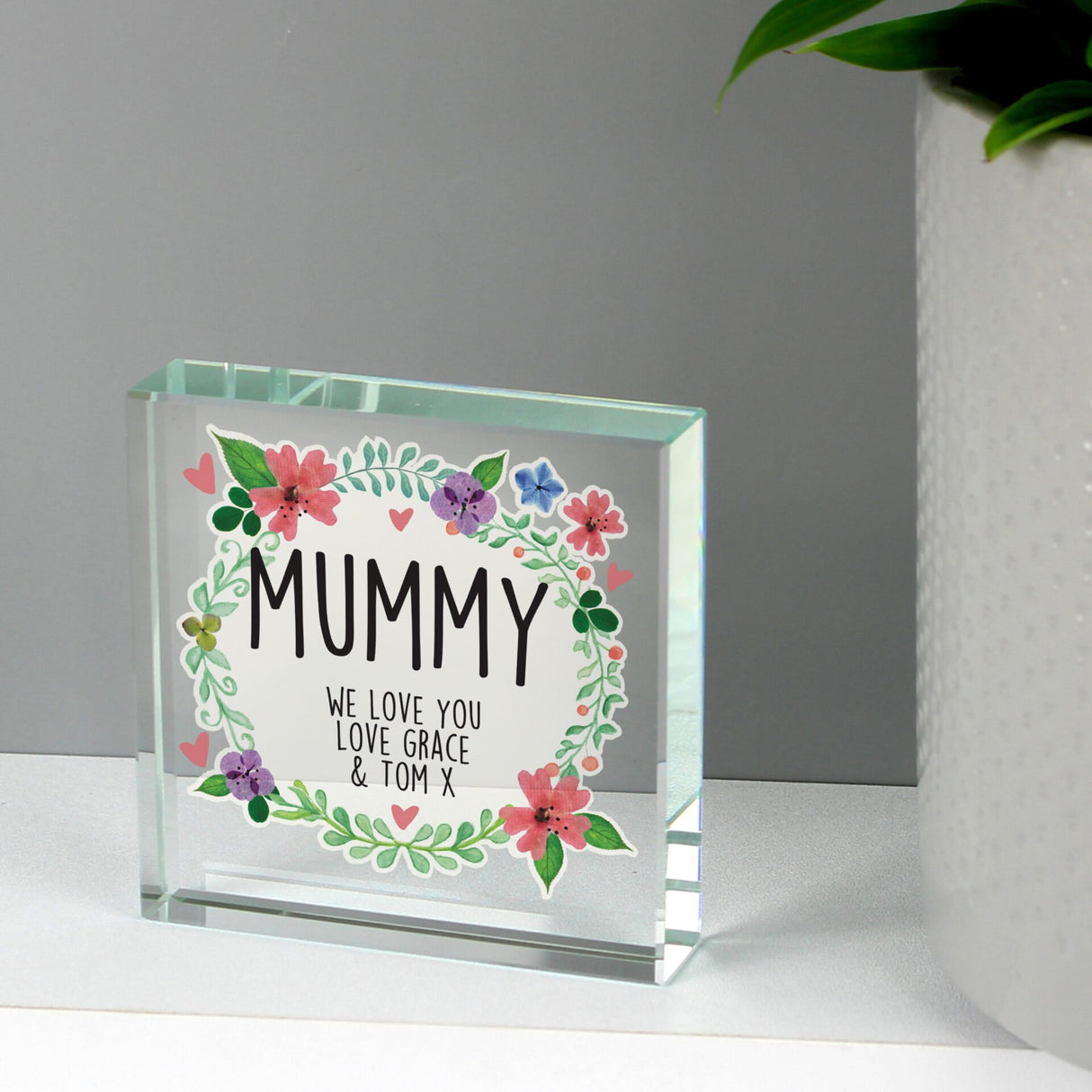 Personalised Floral Crystal Keepsake Token: 3 - Crystal Tokens By Gift Moments