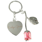 Silver Plated Name Pink Rose Keyring - Gift Moments