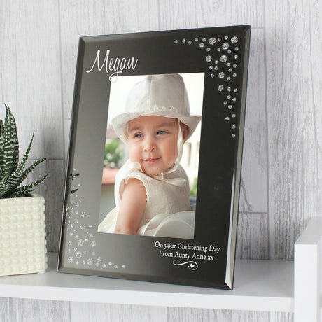 Personalised Swirls & Hearts Diamante 6x4 Glass Photo Frame - Photo Frames at Gift Moments