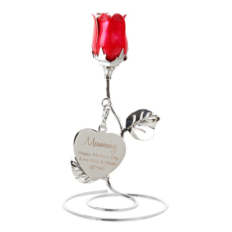 Personalised Swirls & Hearts Red Rose Bud Ornament - Keepsakes at Gift Moments