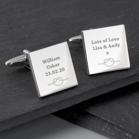 Personalised Tie the Knot Square Cufflinks - Cufflinks & Tie Slides at Gift Moments