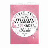 Personalised To The Moon & Back Pink Card - Greeting Cards at Gift Moments