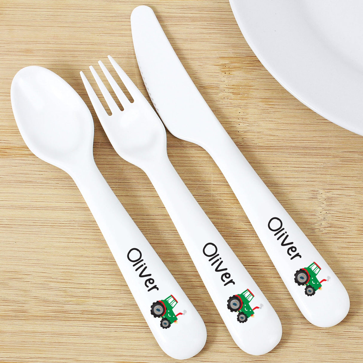 Personalised Tractor 3 Piece Plastic Cutlery Set - Cutlery Sets at Gift Moments