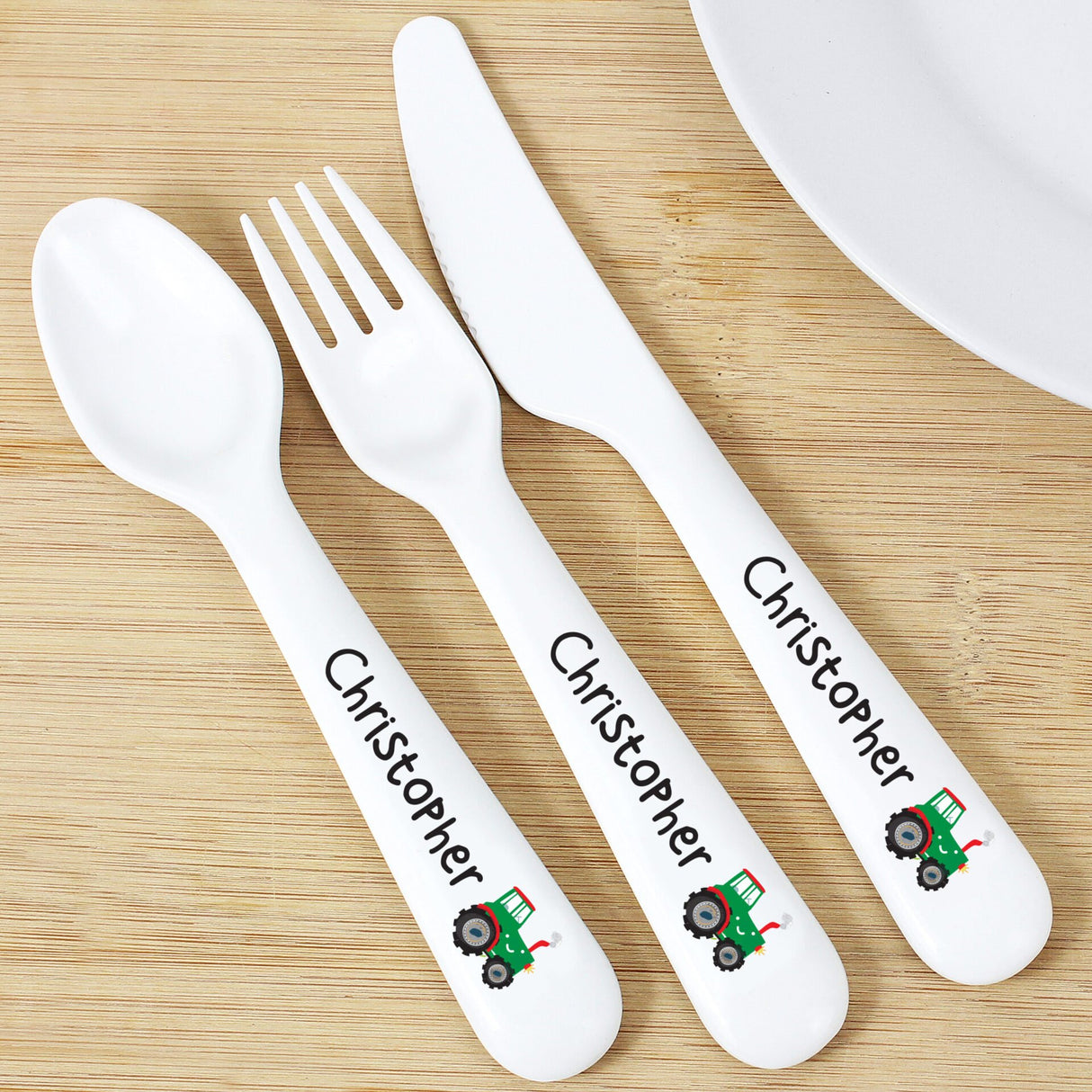 Personalised Tractor 3 Piece Plastic Cutlery Set - Cutlery Sets at Gift Moments