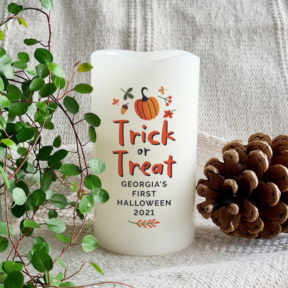 Personalised Trick or Treat LED Candle - LED Lighting at Gift Moments