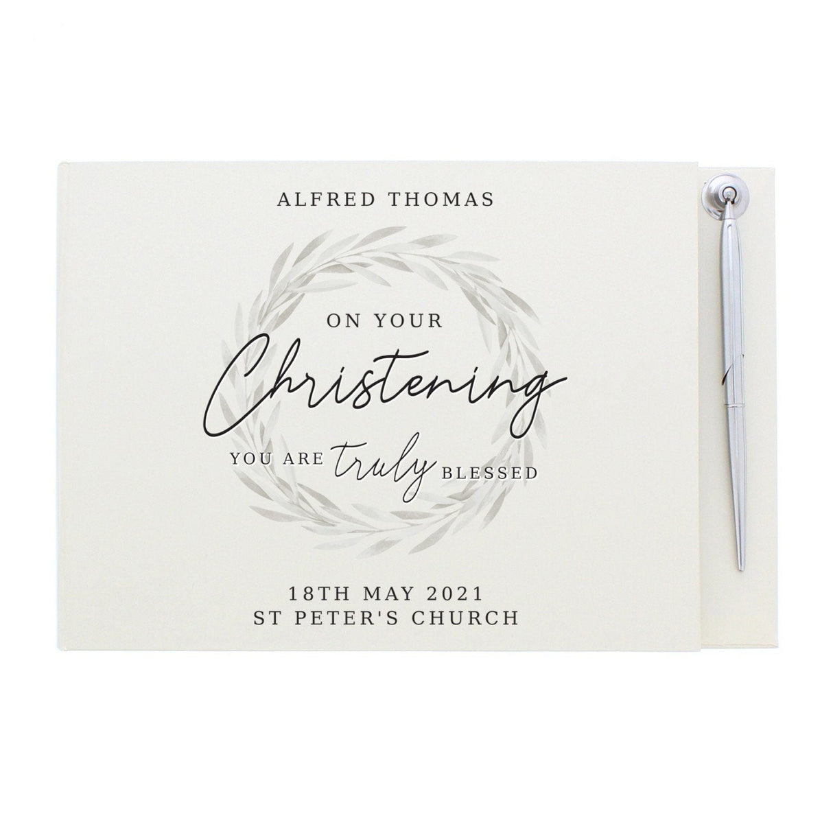 Personalised 'Truly Blessed' Christening Hardback Guest Book & Pen - Guest Books at Gift Moments