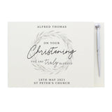 Personalised 'Truly Blessed' Christening Hardback Guest Book & Pen - Guest Books at Gift Moments