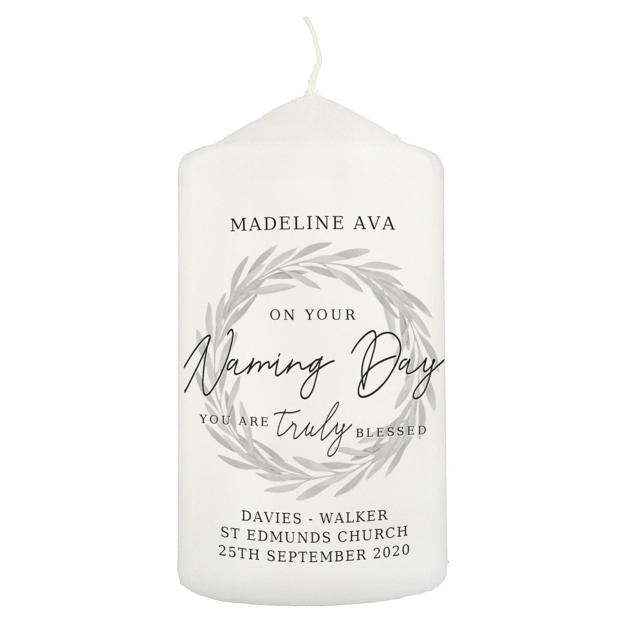 Personalised Truly Blessed Naming Day Pillar Candle - Candles at Gift Moments