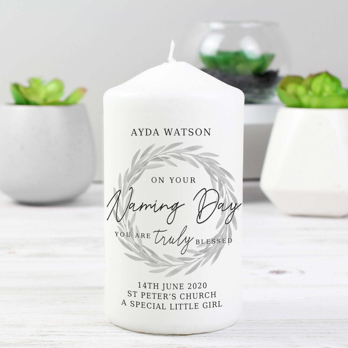 Personalised Truly Blessed Naming Day Pillar Candle - Candles at Gift Moments