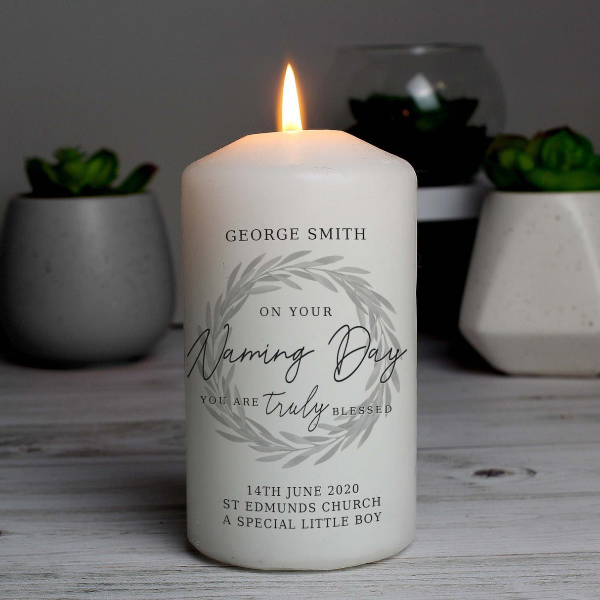 Personalised Truly Blessed Naming Day Pillar Candle - Candles at Gift Moments