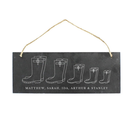 Personalised Welly Boot Family of Five Hanging Slate Plaque - Signs & Plaques at Gift Moments