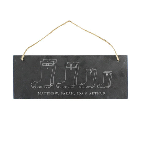 Personalised Welly Boot Family of Four Hanging Slate Plaque - Signs & Plaques at Gift Moments